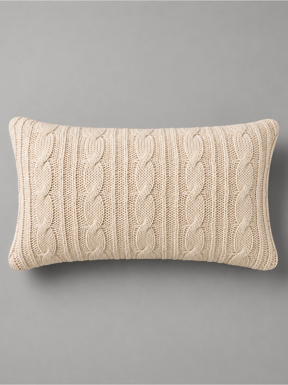 The Company Store Cable Knit Lumbar Pillow Cover 14x30 Natural 100% Cotton NWT